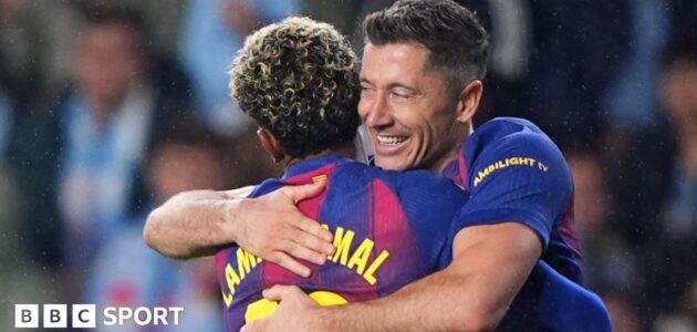 الصورة المميزة لـ: ليفاندوفسكي يتألق بثلاثية ويقود برشلونة لاكتساح سيلتا فيغو في الليغا